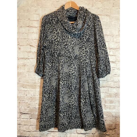 New Directions Sweater Dress Womens XL Gray Cheetah Leopard Cowl Neck Stretch - Picture 1 of 14
